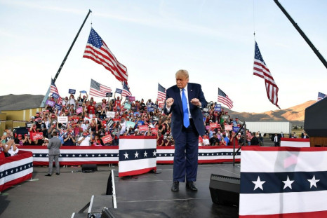 Donald Trump dancing on stage at the end of a rally in Carson City, Nevada, on October 18, 2020