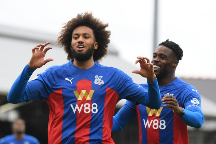 Crystal Palace defender Jairo Riedewald (left) celebrates his goal against Fulham