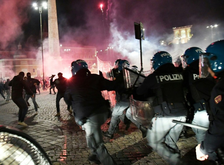 Italian police officers clash with far right Forza Nuova party activists in Rome