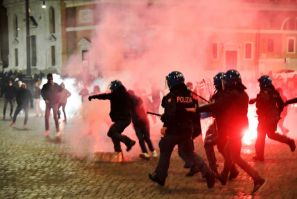 Italian police clashed with far-right activists during a protest against anti-virus restrictions