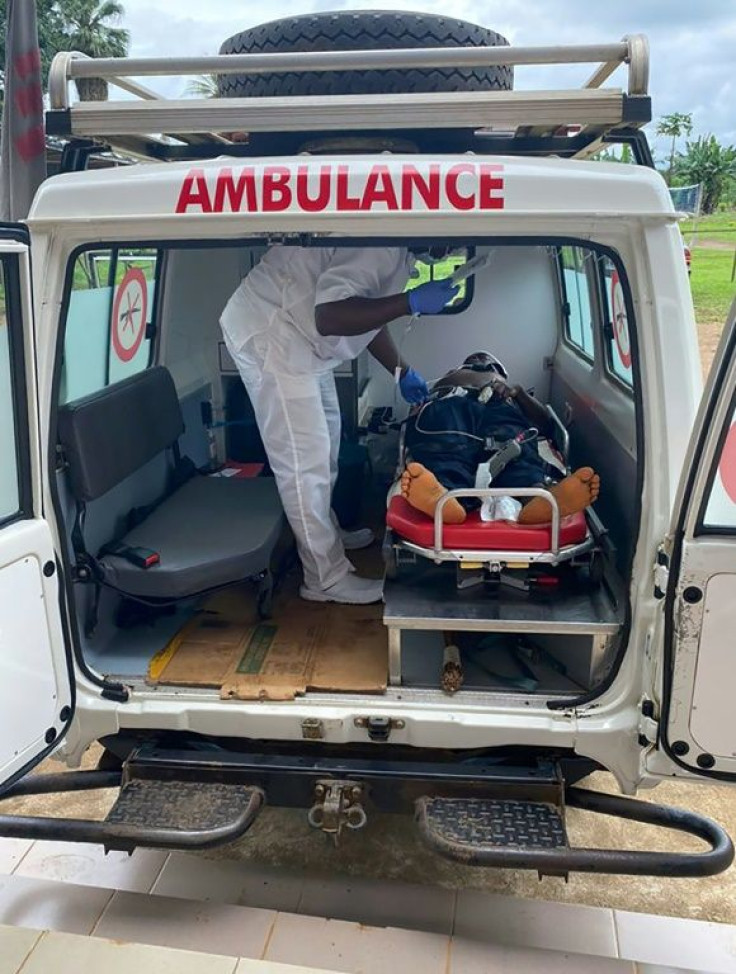 A handout photo from MSF (Medecins Sans Frontieres / Doctors Without Borders) on October 25, 2020 shows a medic treating one of the victims of a school shooting in Kumba, southwestern Cameroon