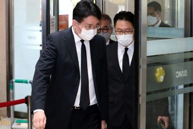 Korean Air chairman Cho Won-tae (front) arrived at a funeral hall to attend a mourning ritual for the late Samsung Electronics chairman Lee Kun-Hee in Seoul on Monday