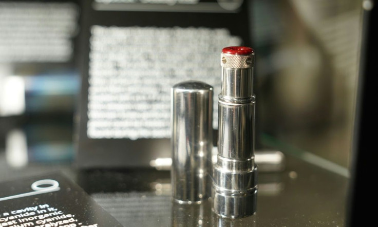 A lipstick-shaped gun, pictured in January 2019, will go on sale in early 2021 as part of an auction of items from a pop-up KGB museum in New York