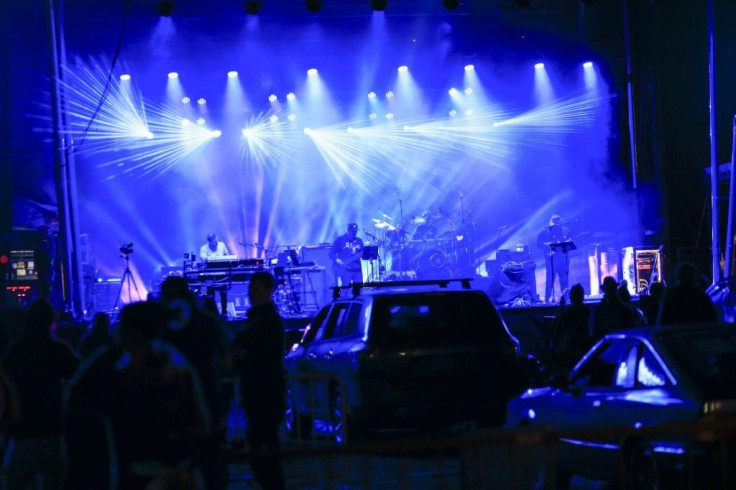 The band Disco Biscuits performs at a drive-in rave in Scranton, Pennsylvania, on October 23, 2020