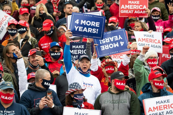 Supporters cheer President Donald Trump at a rally in Lititz, Pennsylvania