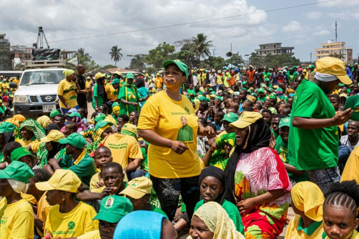 Supporters of the ruling Chama Cha Mapinduzi (CCM) party hold their last campaign rally ahead of the election. The party has been in power since 1961