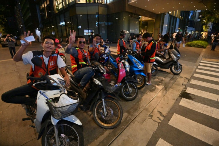 Bangkok motorcycle taxi riders have come to the aid of pro-democracy protesters, offering lifts and keeping an eye out for trouble