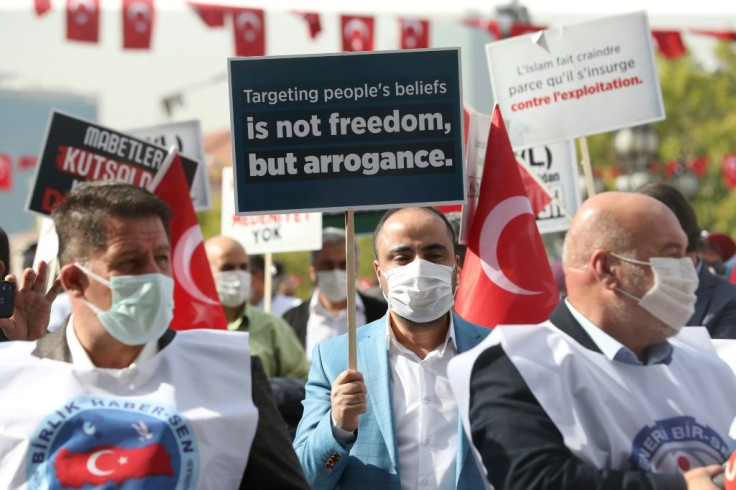 Turkish demonstrators hit the streets on Tuesday after Erdogan called for a boycott on French goods