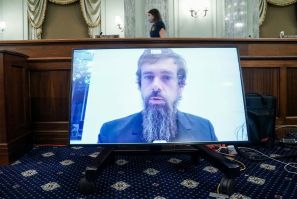 Twitter CEO Jack Dorsey gives his opening statement remotely during a  hearing to discuss reforming Section 230 of the Communications Decency Act