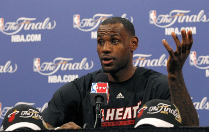 Miami Heat&#039;s LeBron James speaks to the media after a team practice at the NBA Finals basketball series in Miami June 1, 2011. Miami won Game 1 of the series against the Dallas Mavericks on Tuesday.