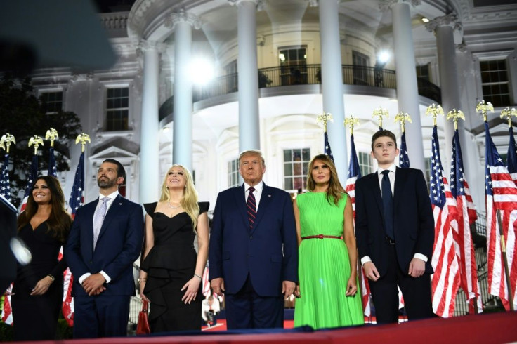 (R-L) Barron, Melania, Donald, Tiffany, Donald Jr. and Kimberly Guilfoyle at the White House