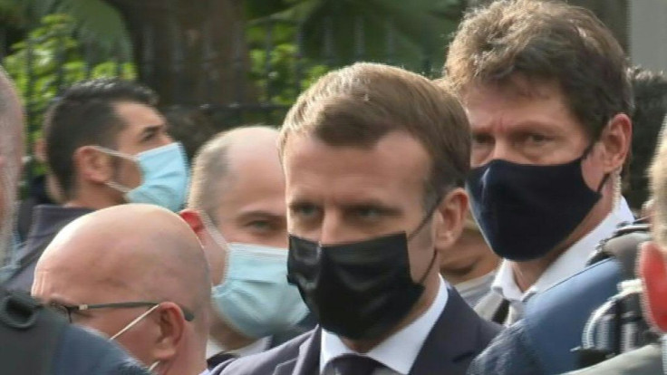 IMAGES  French President Emmanuel Macron arrives at the Notre-Dame de Nice basilica after the knife attack that killed three people.