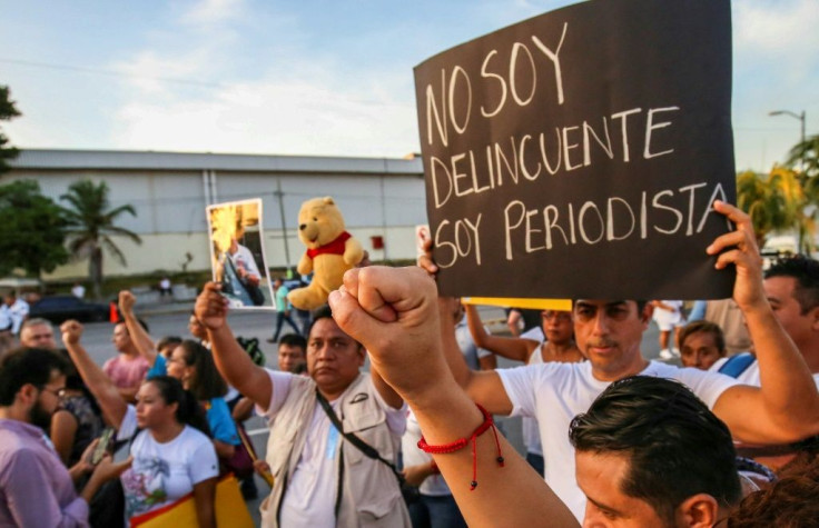 Journalists protest against the murder of one of their colleagues in Mexico,one of the world's most dangerous countries for reporters