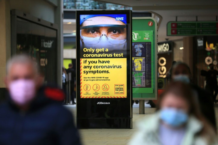 A digital display shows NHS health advice on the coronavirus in Leeds