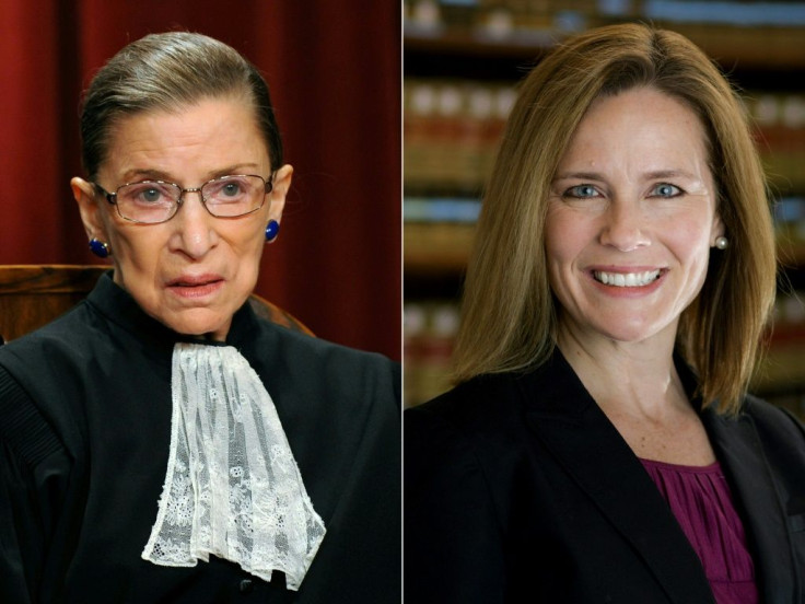 The late US Supreme Court justice and liberal icon Ruth Bader Ginsburg (L) was replaced on the bench by conservative jurist Amy Coney Barrett, President Donald Trump's third nominee to make it onto the high court