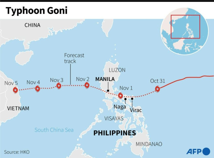 The expected path of Super Typhoon Goni across the Philippines
