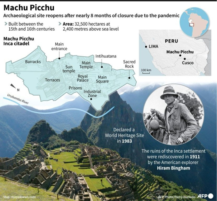Map and factfile of the Inca citadel of Machu Picchu in Peru