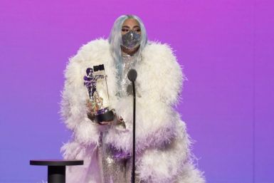 Musician Lady Gaga (pictured August 2020 during the MTV VMAs) joked that she was "GLAD TO BE LIVING RENT FREE" in US President Donald Trump's head