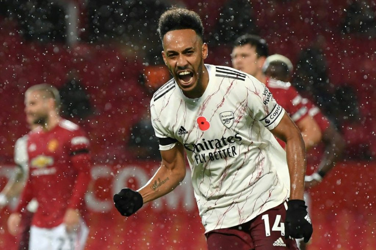 Arsenal's Pierre-Emerick Aubameyang celebrates after scoring against Manchester United