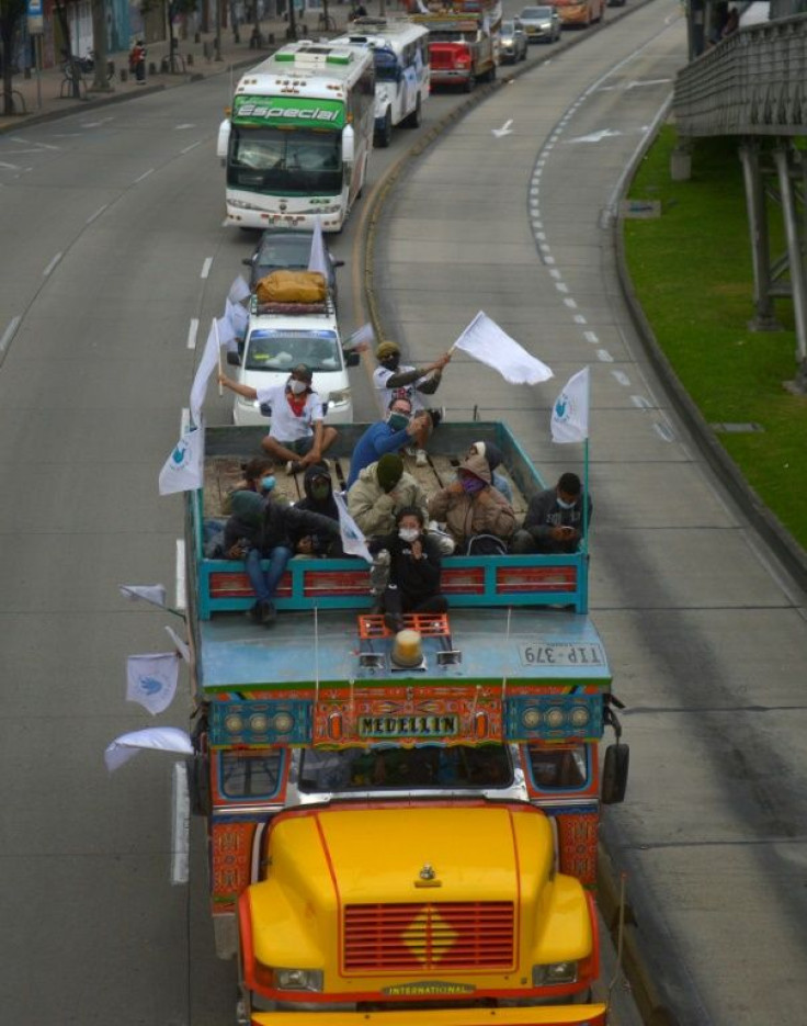 Members of the former FARC rebel movement turned political party arrived in Bogota after completing a 200-kilometer (125 miles) march from the southern town of Mesetas