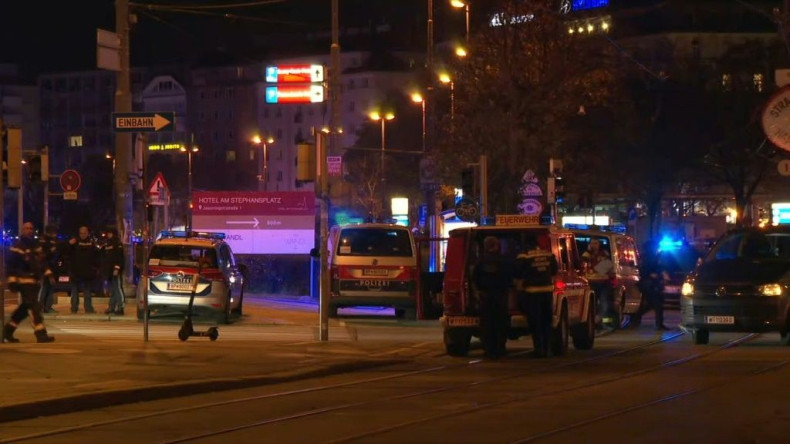 IMAGES of the scene in ViennaPolice are on the scene after multiple gunshots were fired in central Vienna, with the location of the incident close to a major synagogue.