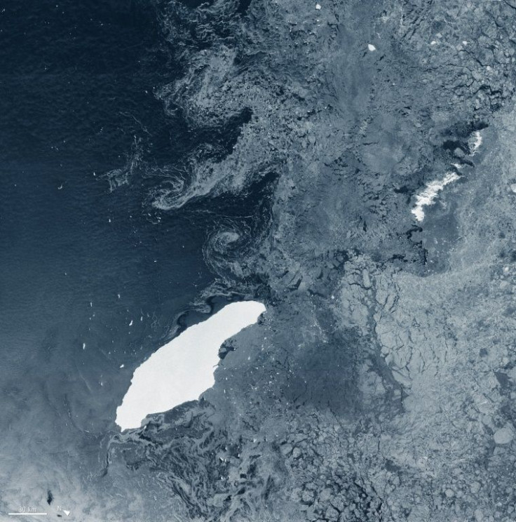 A68a iceberg, drifting in the South Atlantic, is 160 kilometres (93 miles) long and 48 kilometres (30 miles) across at its widest point