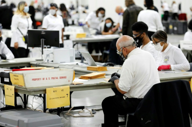 Detroit election workers counting absentee ballots