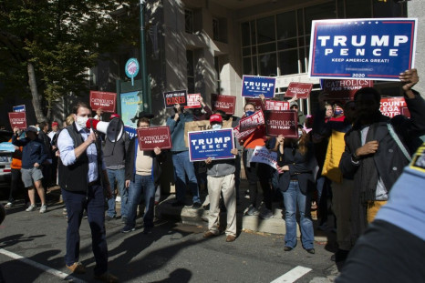 Supporters of US President Donald Trump protest outside the Philadelphia Convention Center