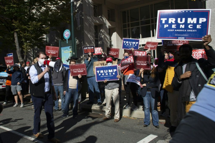 Supporters of US President Donald Trump protest outside the Philadelphia Convention Center