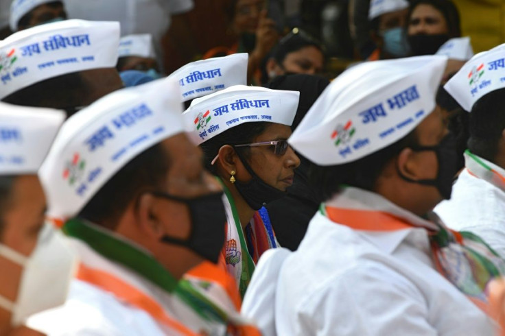 Activists of Indiaâs opposition Congress party take part in a protest against rising countrywide atrocities against people from Dalit caste, in Mumbai on November 4, 2020