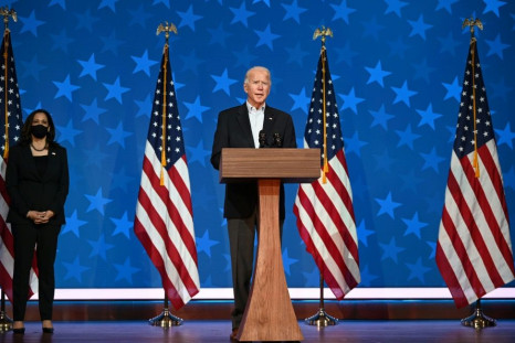 Joe Biden, speaking here on November 5, has moved to the cusp of victory in the US presidential election