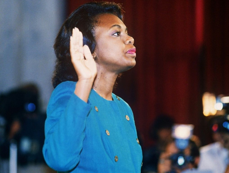Anita Hill takes the oath before the Senate Judiciary Committee on October 11, 1991 -- a hearing that Joe Biden is still criticized for