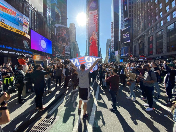 Revelers cheered across a city that has sparred for years with the president who rose to prominence in the New York real estate