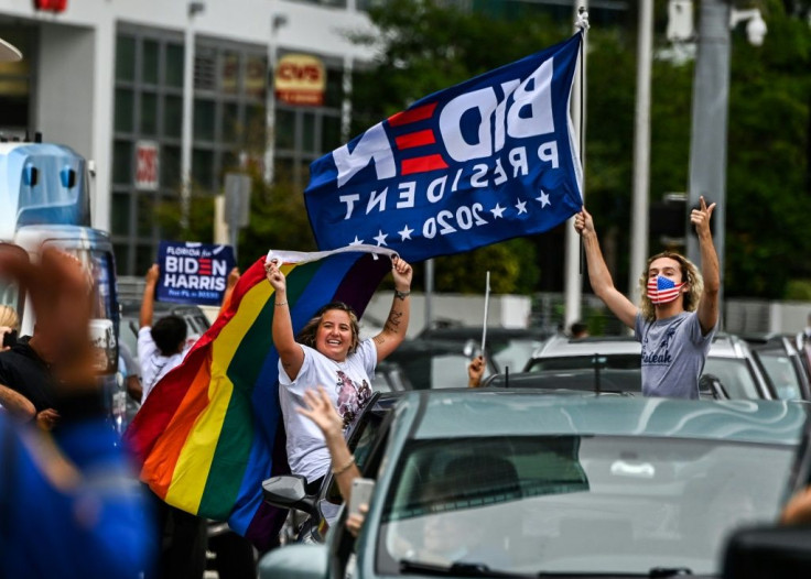 There were spontaneous outbursts of  joy after news broke of Joe Biden's win, from New York and Washington to Los Angeles or, here, Miami