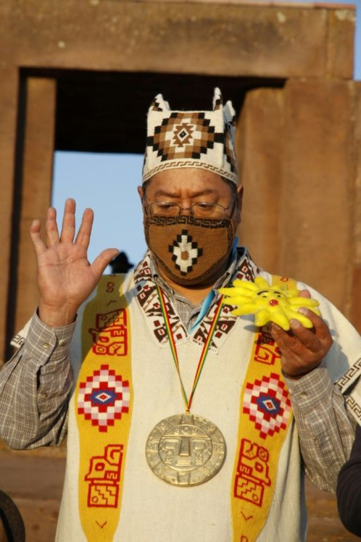 Two days before his inauguration as president, Luis Arce took part in a symbolic traditional pre-Incan ceremony in Tiwanaku, a major pre-Columbian archaeological site, to pay his respects to the mother earth deity