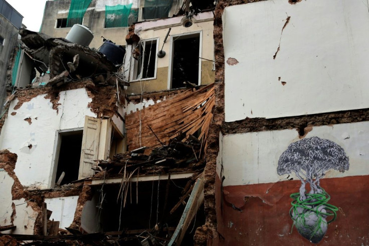 A building damaged in the August 4 port blast is seen in Beirut's Gemayzeh neighbourhood