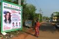 A poster bears the image of Kamala Harris in her ancestral village of Thulasendrapuram