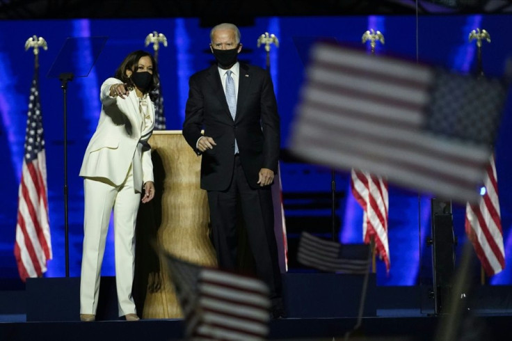 Harris and Joe Biden celebrate their election win in Wilmington, Delaware