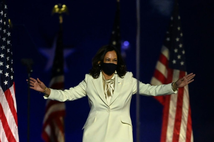 Vice President-elect Kamala Harris arrives to deliver her victory speech in Wilmington, Delaware