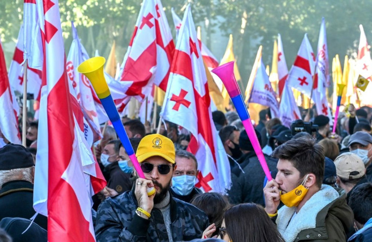 Streets in Tbilisi were a sea of red-and-white flags
