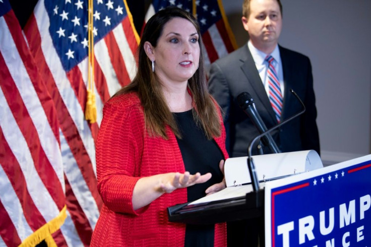 Republican National Committee chair Ronna McDaniel speaks during a press conference at the headquarters of the Republican National Committee in Washington