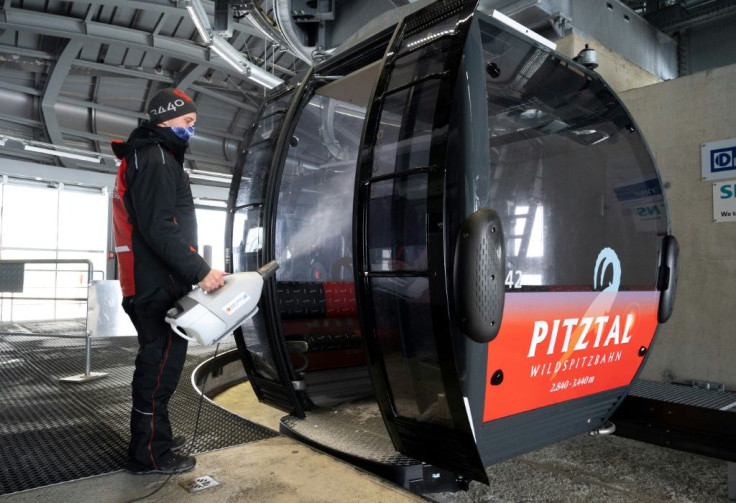 Gondola cabins get disinfected to reduce the spread of the coronavirus