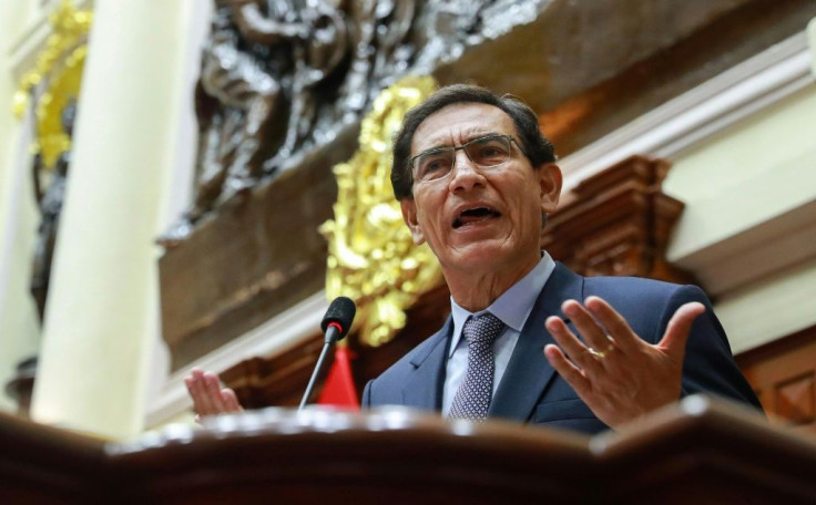 Peruvian President Martin Vizcarra pleads his case in Congress ahead of his impeachment, in Lima, November 2020