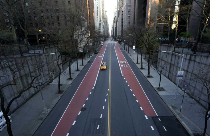 A deserted 42nd Street is seen in midtown New York in April