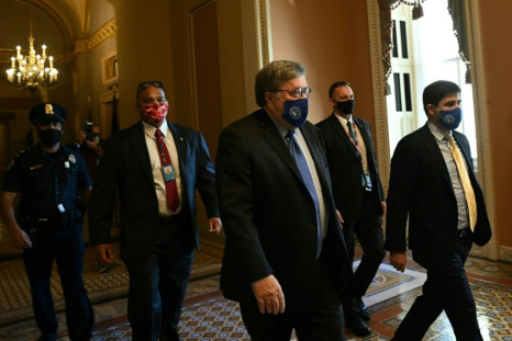 US Attorney General William Barr leaves after meeting with Senate Majority Leader Mitch McConnell on Capitol Hill in Washington