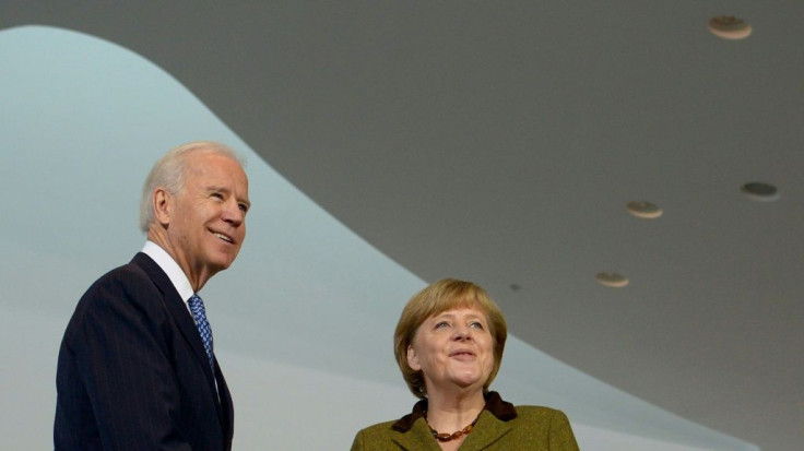 In a flurry of calls, US President-elect Joe Biden (L, pictured 2013) also spoke to German Chancellor Angela Merkel and French President Emmanuel Macron