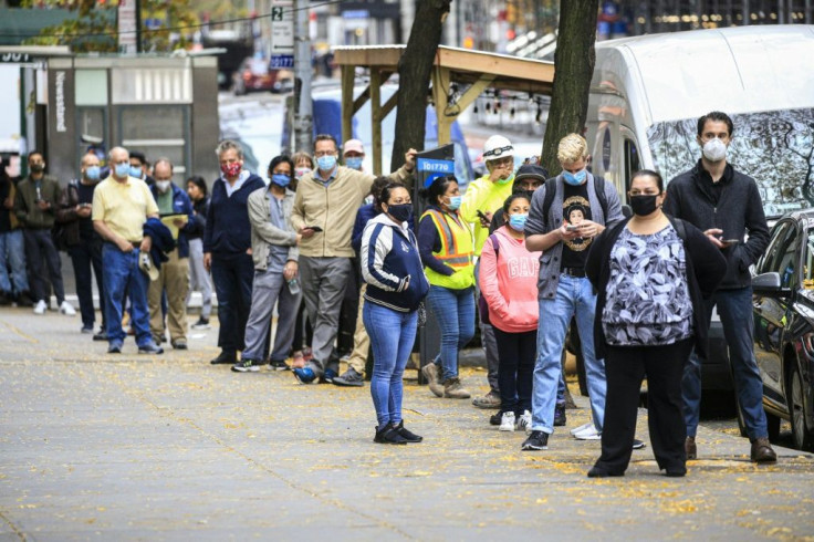 People line up outside a Covid-19 testing site in New York on November 11, 2020
