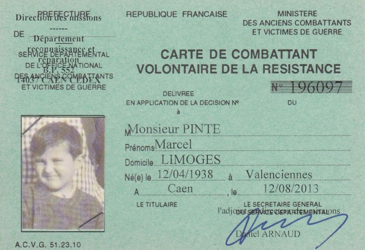 He posthumously received an official card for "volunteer combatants of the Resistance" in 2013