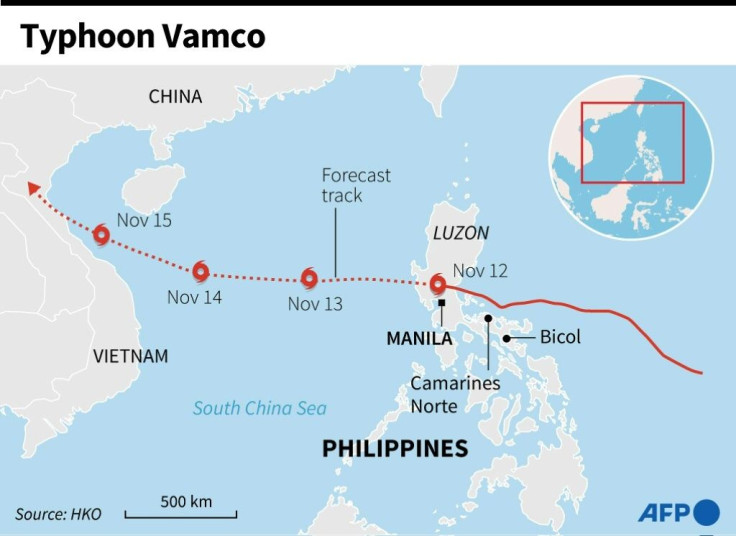 The path of Tropical Storm Vamco, the third typhoon in as many weeks barrelled towards Philippines