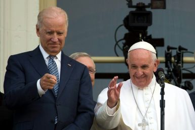 Then-vice president Joe Biden (L) welcomed Pope Francis to the US Capitol in September 2015, with the pontiff delivering a speech to a joint session of Congress